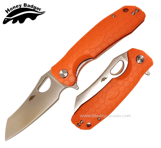 Honey Badger Large Wharncleaver Flipper Folding Knife, D2 Steel, FRN Orange, HB1160